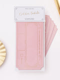 A cut out image of a pack of three blank Dusty Pink golden tickets. The top label reads 'Golden Tickets' in metallic gold foil and the envelopes inside are grey